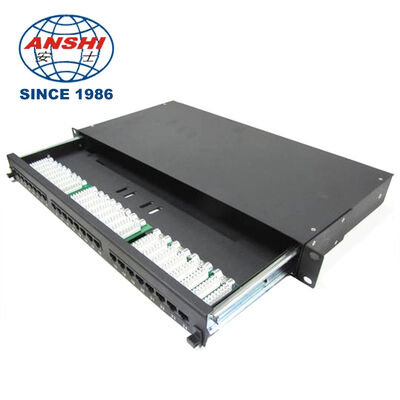 1U 24 Port Cat5e UTP RJ45 لوحة التصحيح مع الدرج القابل للإزالة، لوحة التصحيح الشبكة Black Rack Mount